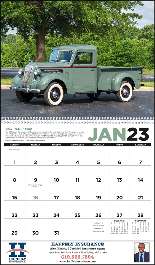 Antique Trucks Spiral Bound Wall Calendar for 2023